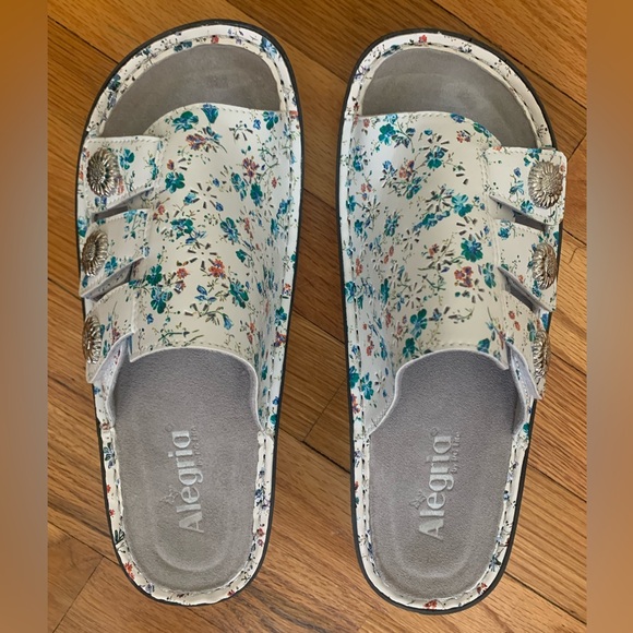 NEW Alegria Leather Adjustable Slide Sandals - Picture 1 of 5